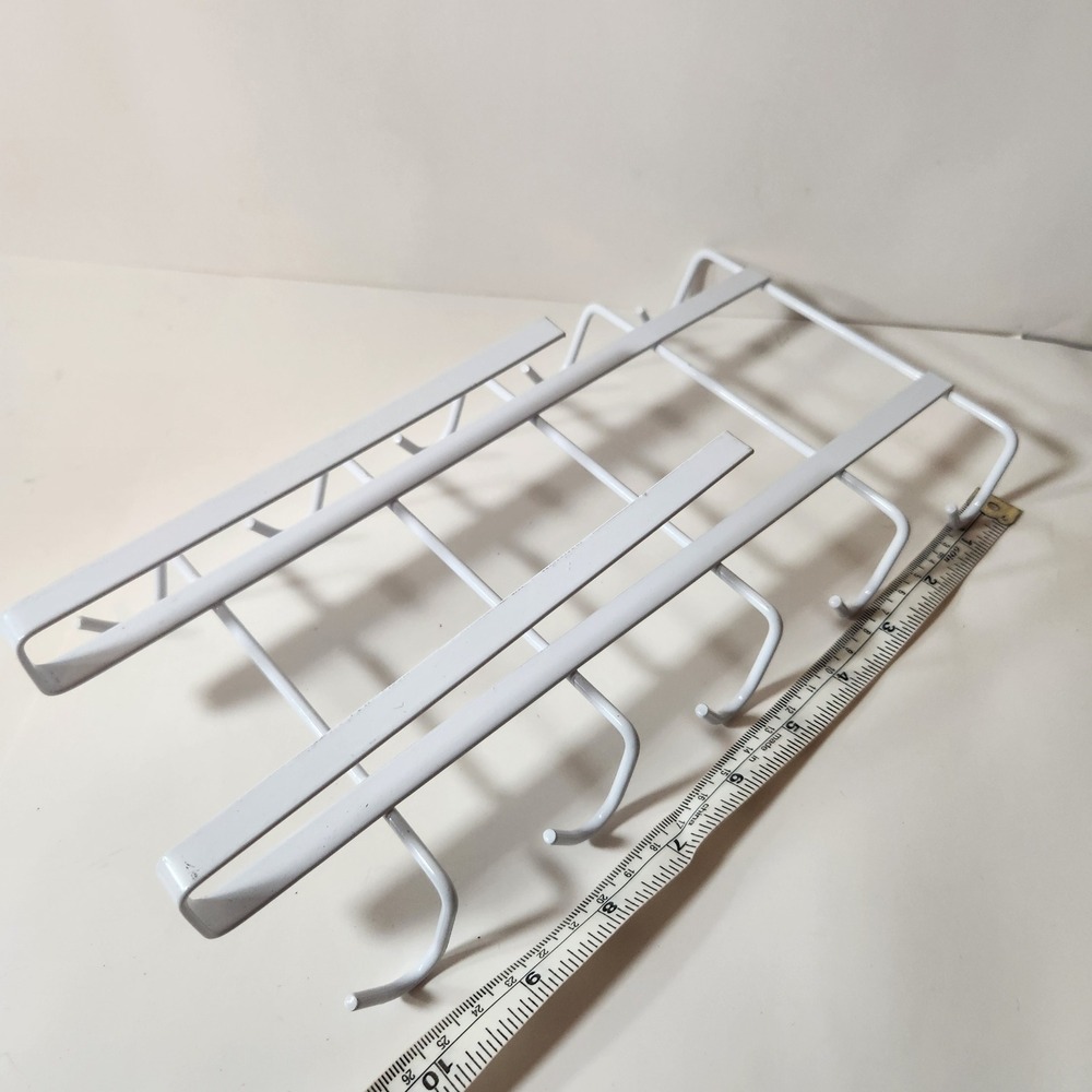 White‎ Metal Under Cabinet Mug Rack 10 Hook Coffee Cup Organizer Holder Storage